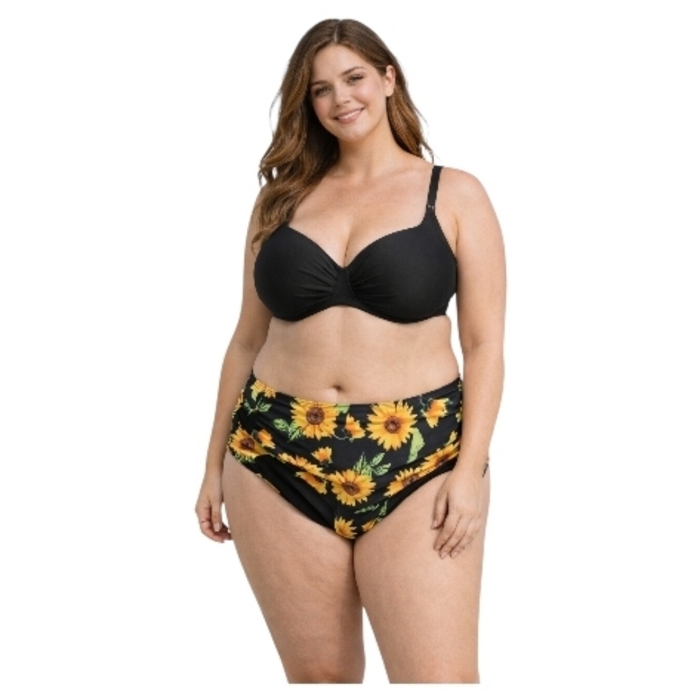 Black yellow sunflower bikini full coverage brief bottoms 3x